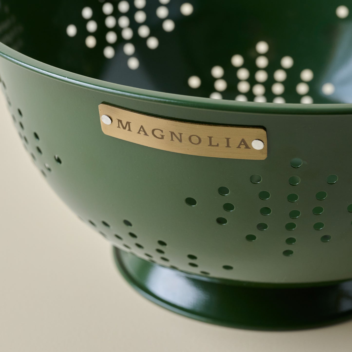Magnolia Laurel Green Colander up close