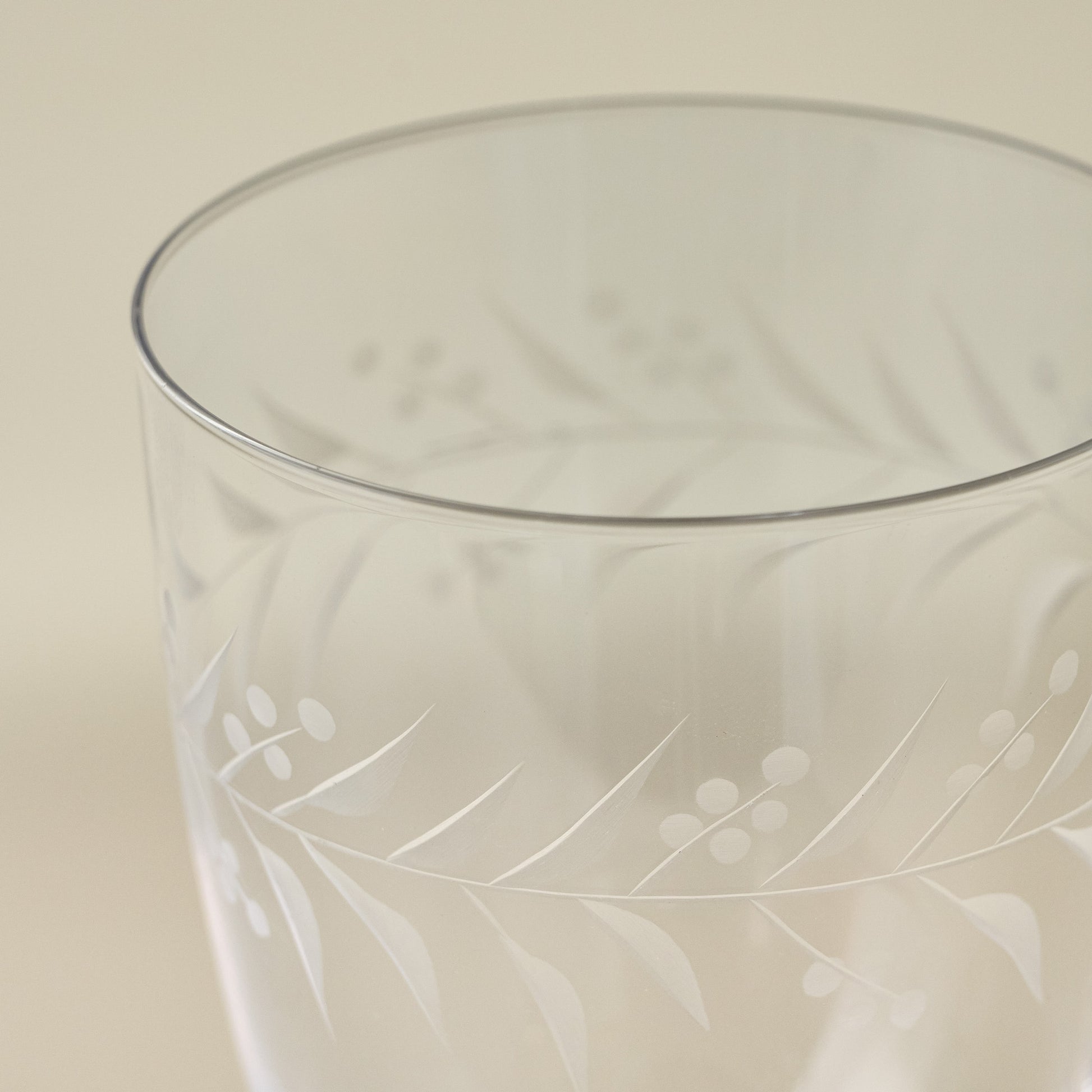 Vintage-Inspired Etched Glass Tumbler up close