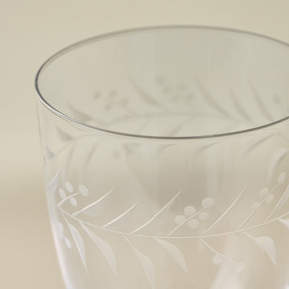 Vintage-Inspired Etched Glass Tumbler up close