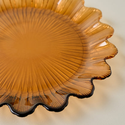 Emmeline Amber Scalloped Glass Plate up close