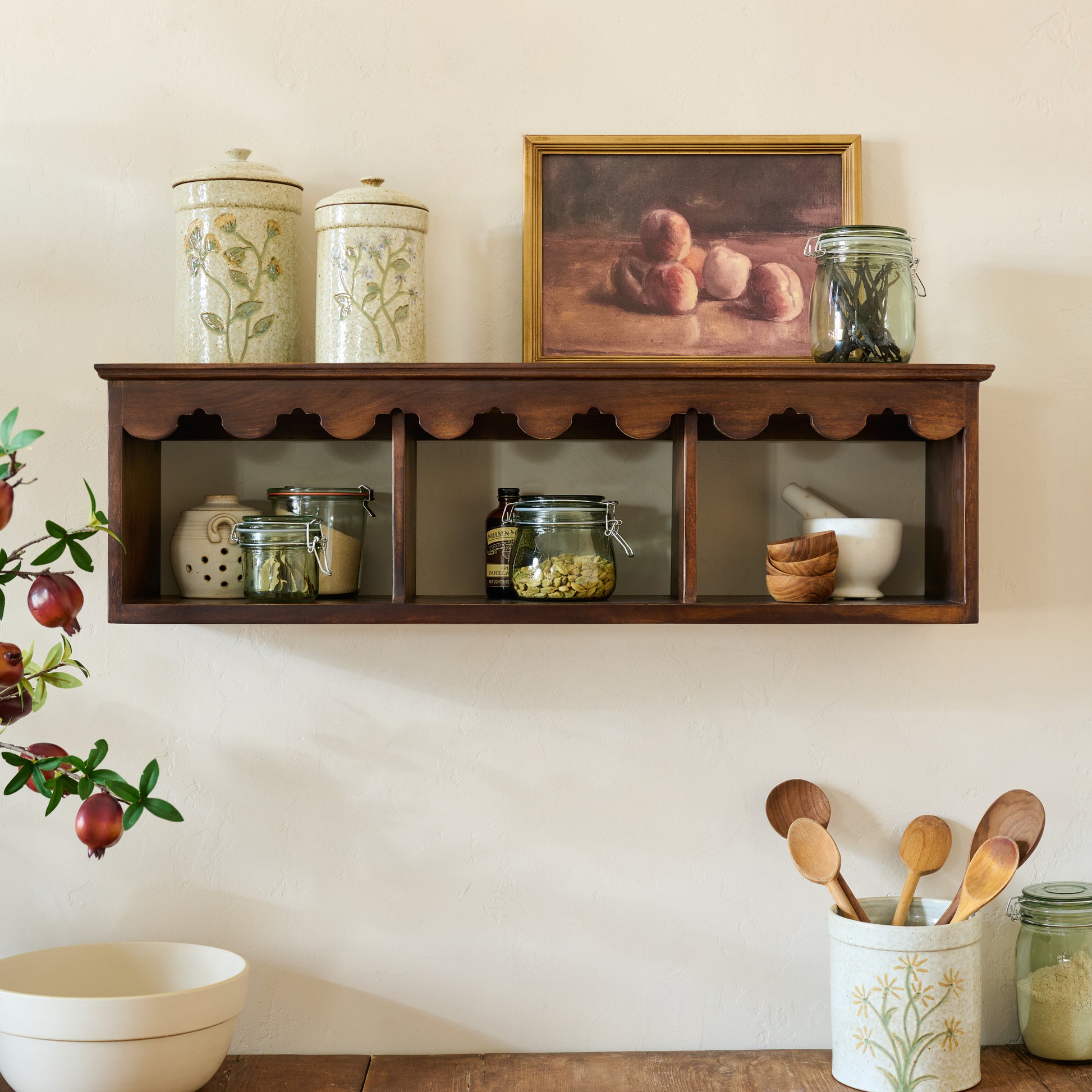 Fall Fruit Harvest Still Life shown on shelf