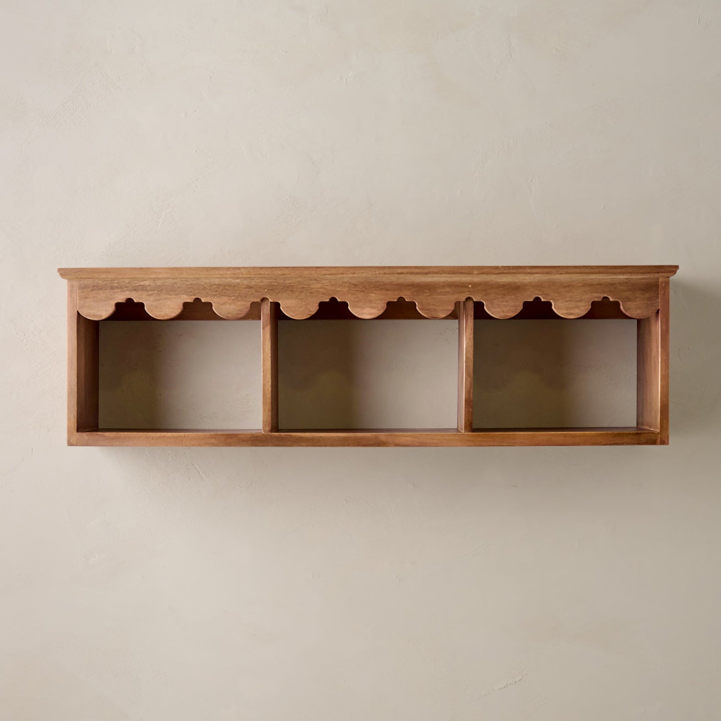 Linnea Antiqued Wood Cubby Shelf in Linnea Brown color