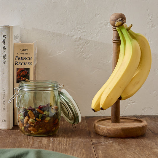 Antiqued Wood Banana Stand shown with bananas