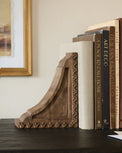 Warren Hand Carved Wood Bookends shown with books
