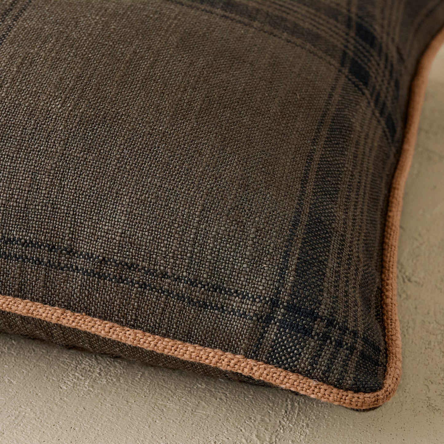 Vintage Plaid Pillow corner up close