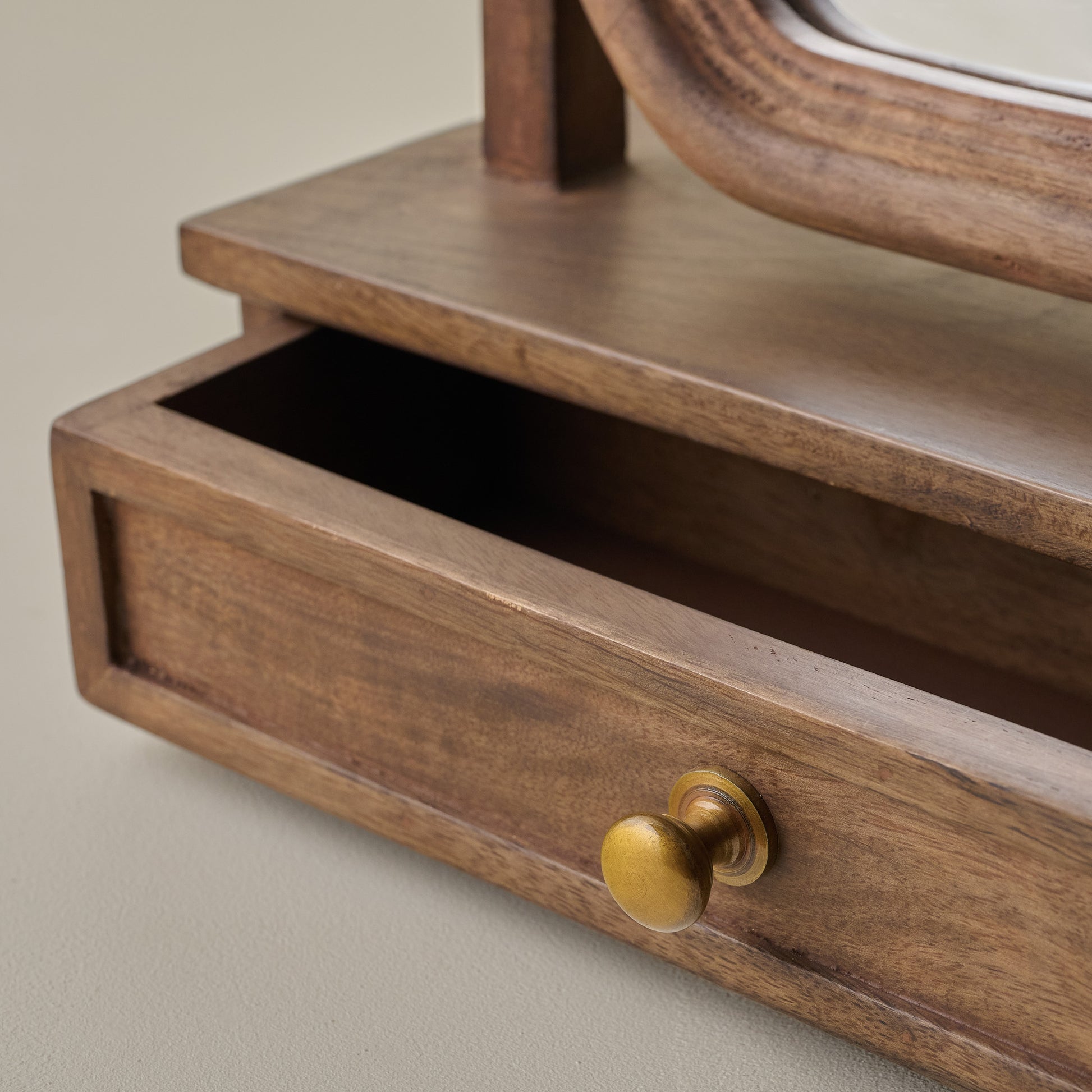Antique-Inspired Wooden Vanity Mirror up close