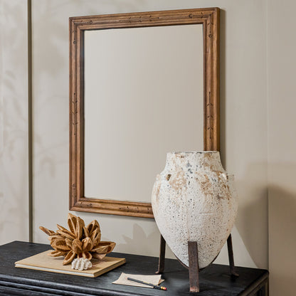 Tulip Etched Wood Framed Mirror shown hung above dreser