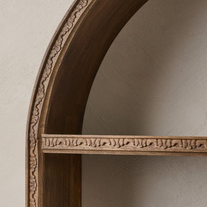 Hand Carved Wooden Archer Shelf up close