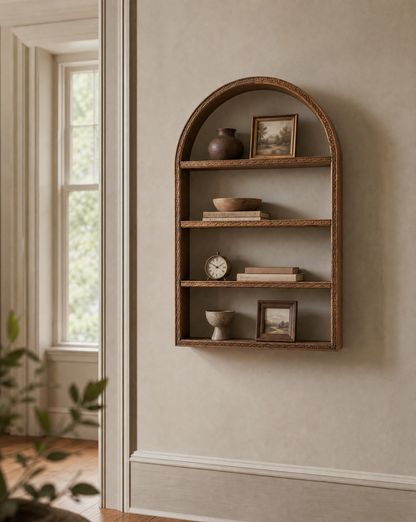 Hand Carved Wooden Archer Shelf-AI gen