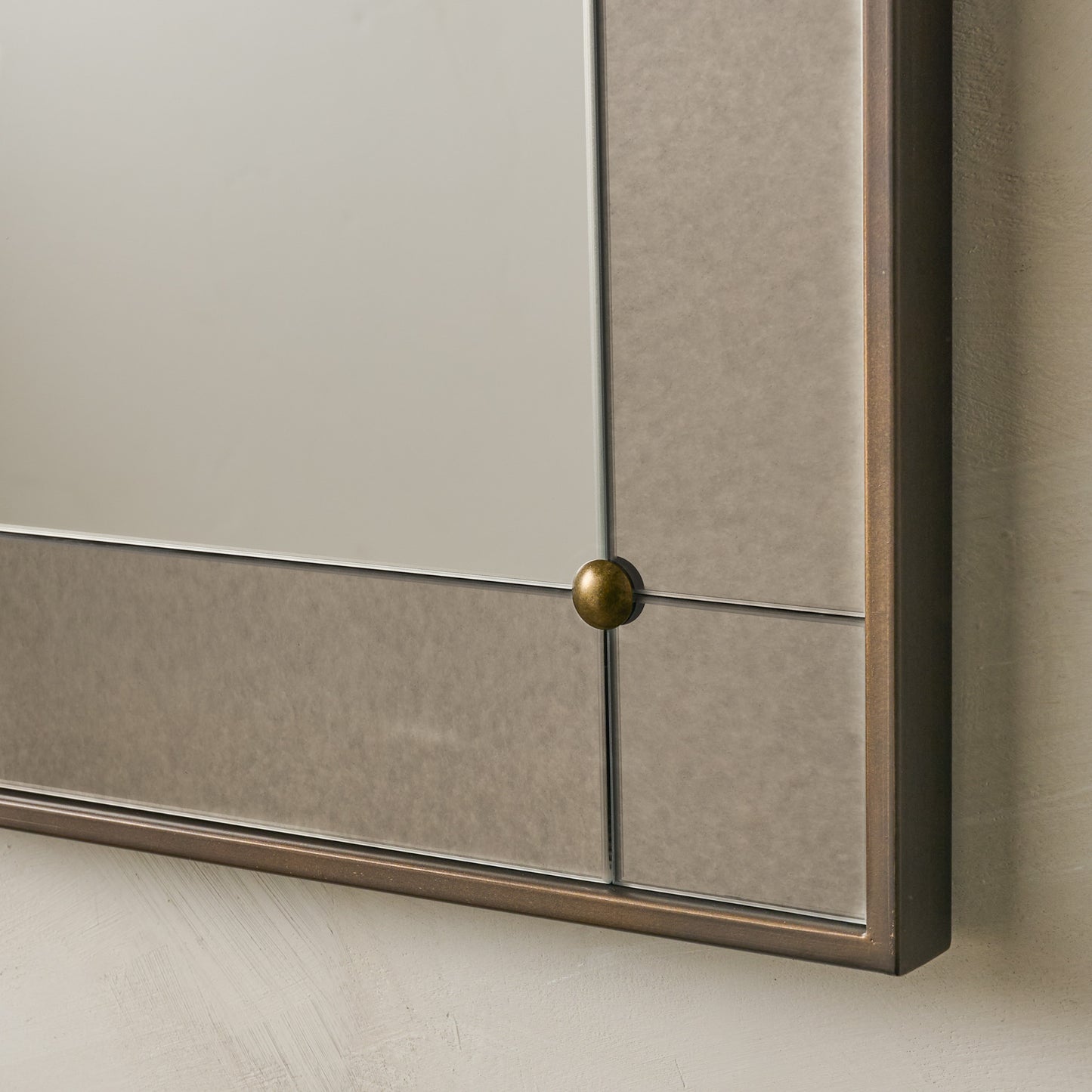 Francis Antiqued Framed Mirror corner up close