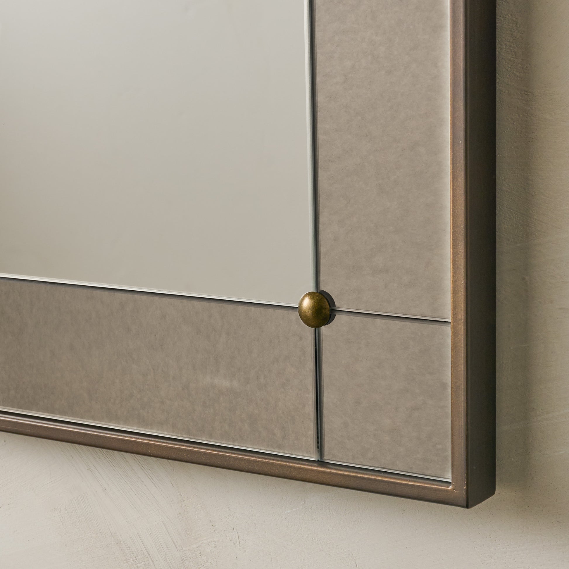 Francis Antiqued Framed Mirror corner up close
