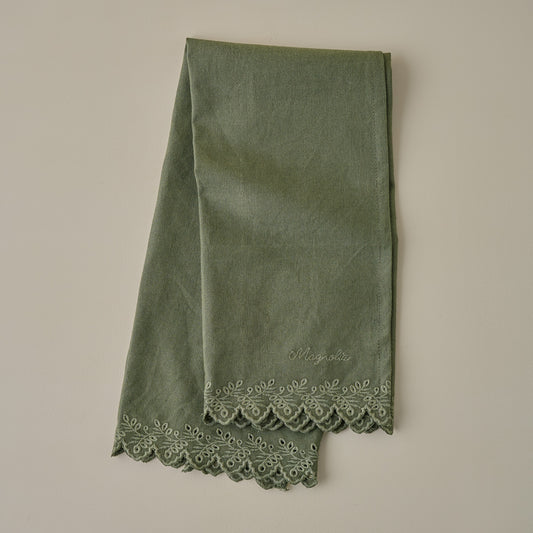 Magnolia Embroidered Scalloped Edge Tea Towel