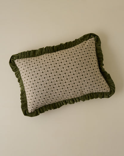 Thea Block Print Pillow w/ Velvet Ruffle Edge w/ insert, 16x24
