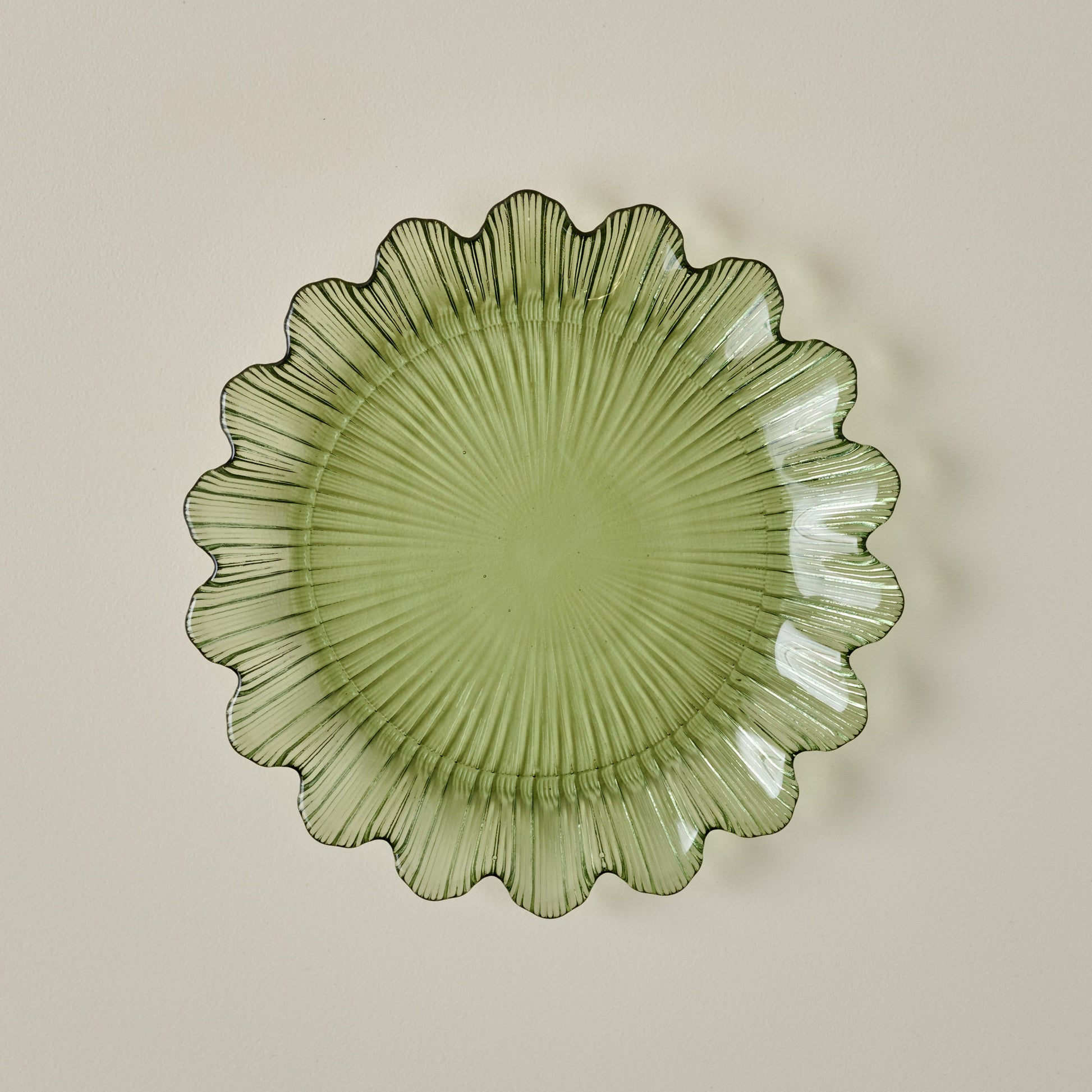 Emmeline Green Scalloped Glass Plate