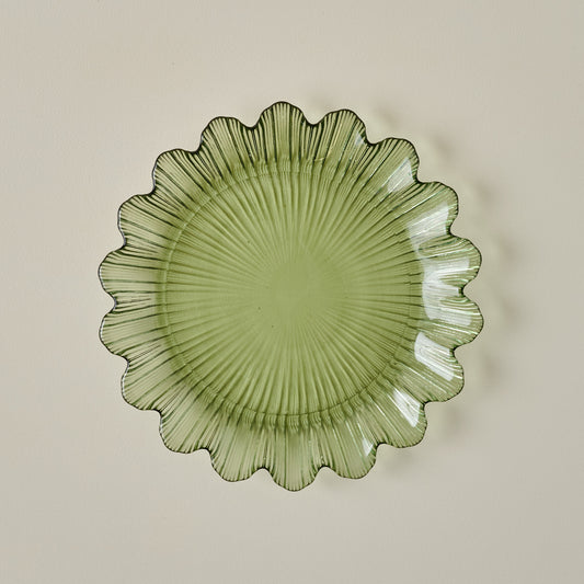 Emmeline Green Scalloped Glass Plate