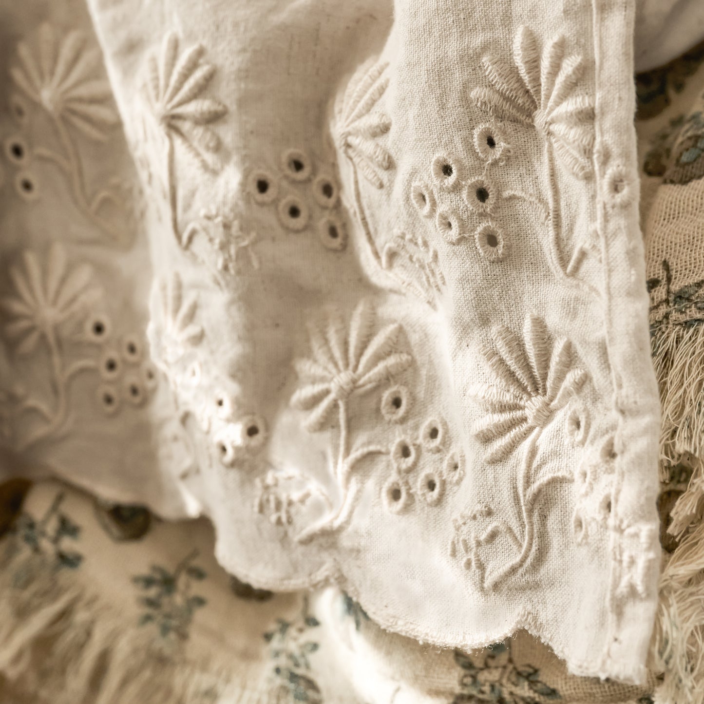 Clara Eyelet Flange Duvet Cover in natural close up