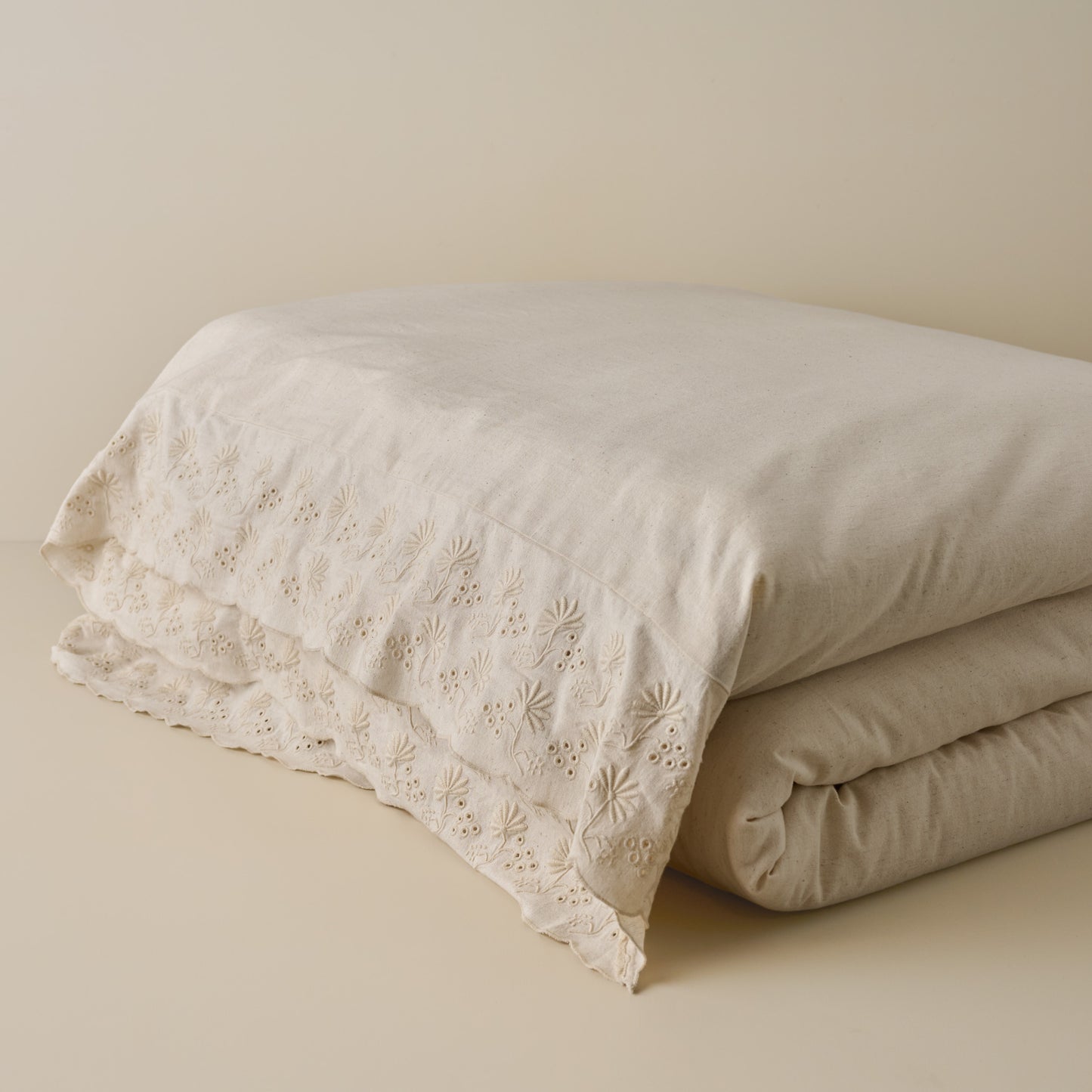 Clara Eyelet Flange Duvet Cover in color Natural