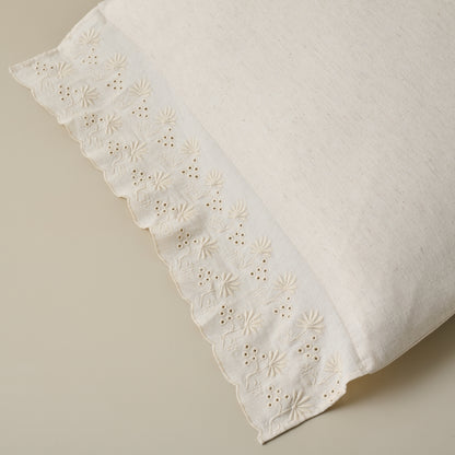 Clara Eyelet Flange Sham in Natural edge up close