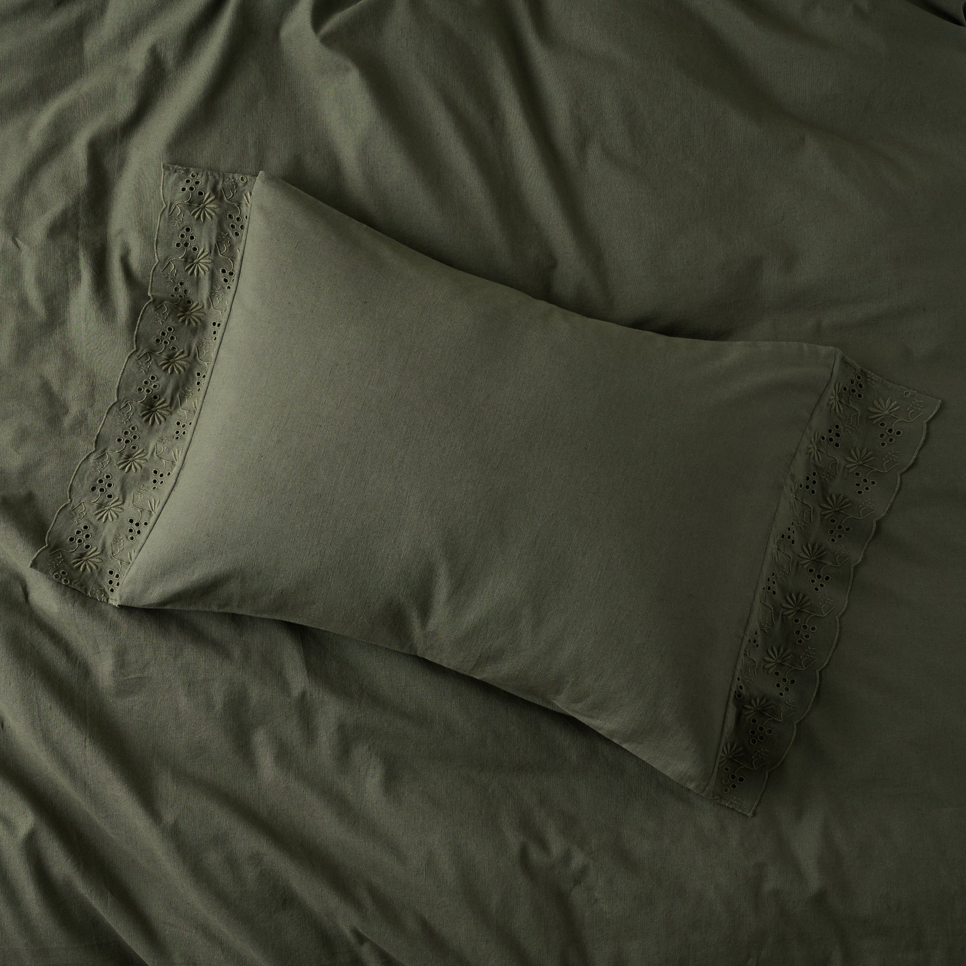 Clara Eyelet Flange Shams in Olive Night - Standard