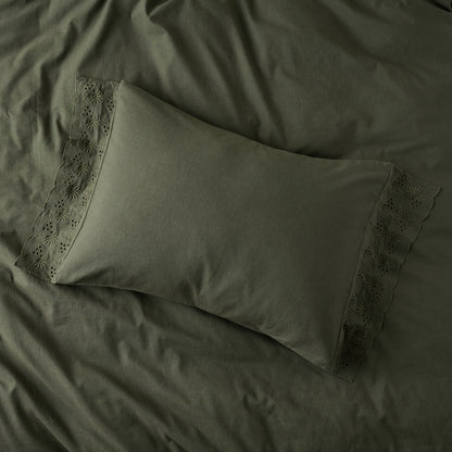 Clara Eyelet Flange Shams in Olive Night - Standard