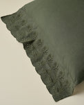 Clara Eyelet Flange Sham in Olive Night - edge up close