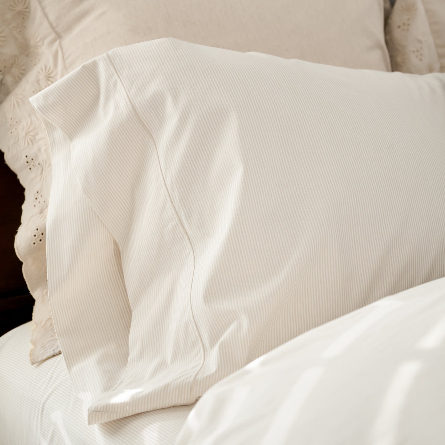 Hudson Yarn-Dyed Pinstripe Sheet Set on a bed