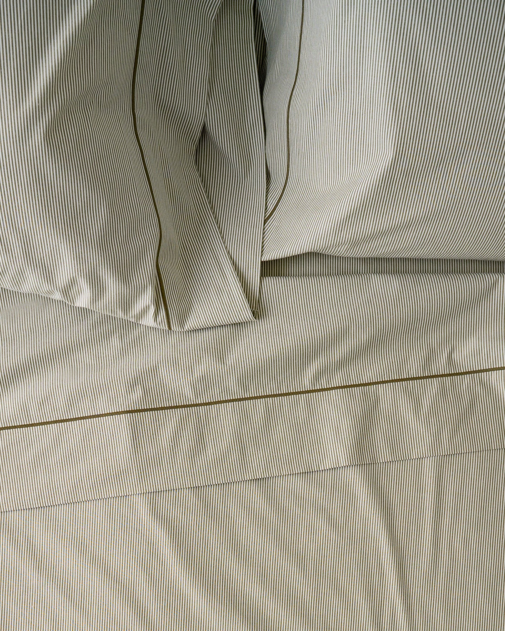 Hudson Yarn-Dyed Pinstripe Sheet Set in color Winter Moss