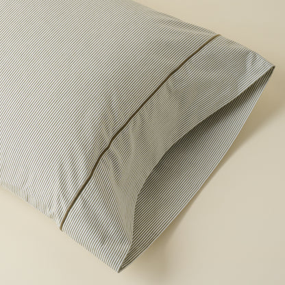 Hudson Yarn-Dyed Pinstripe Sheet Set pillow in color Winter Moss
