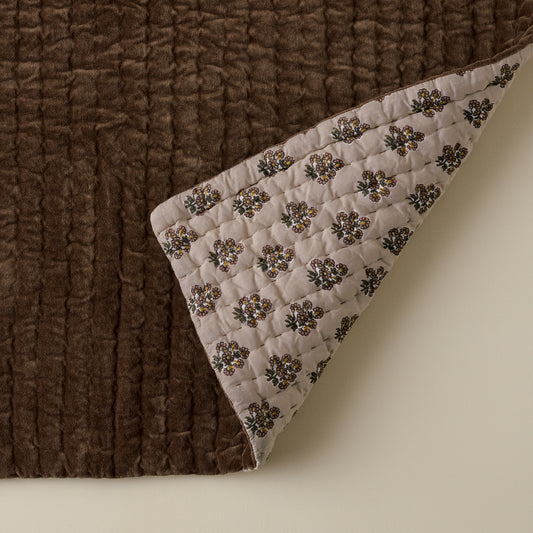 Audrey Velvet Block Print Quilt - Cedar corner shown flipped