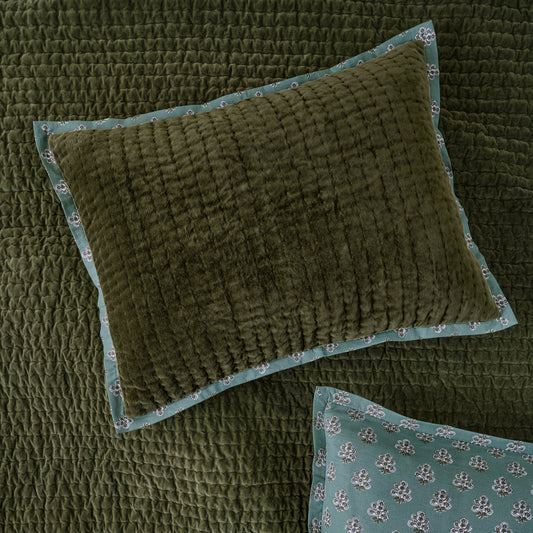 Standard Audrey Velvet Block Print Sham - Winter Moss