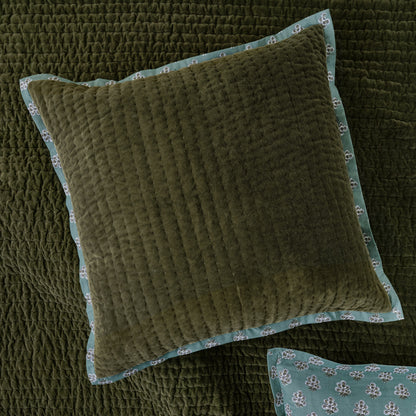 Euro Audrey Velvet Block Print Sham - Winter Moss