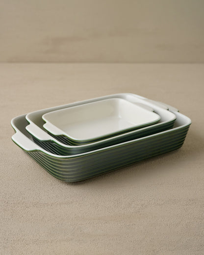 The Cottage Collection Forest Green Baking Dish Set of Three nested