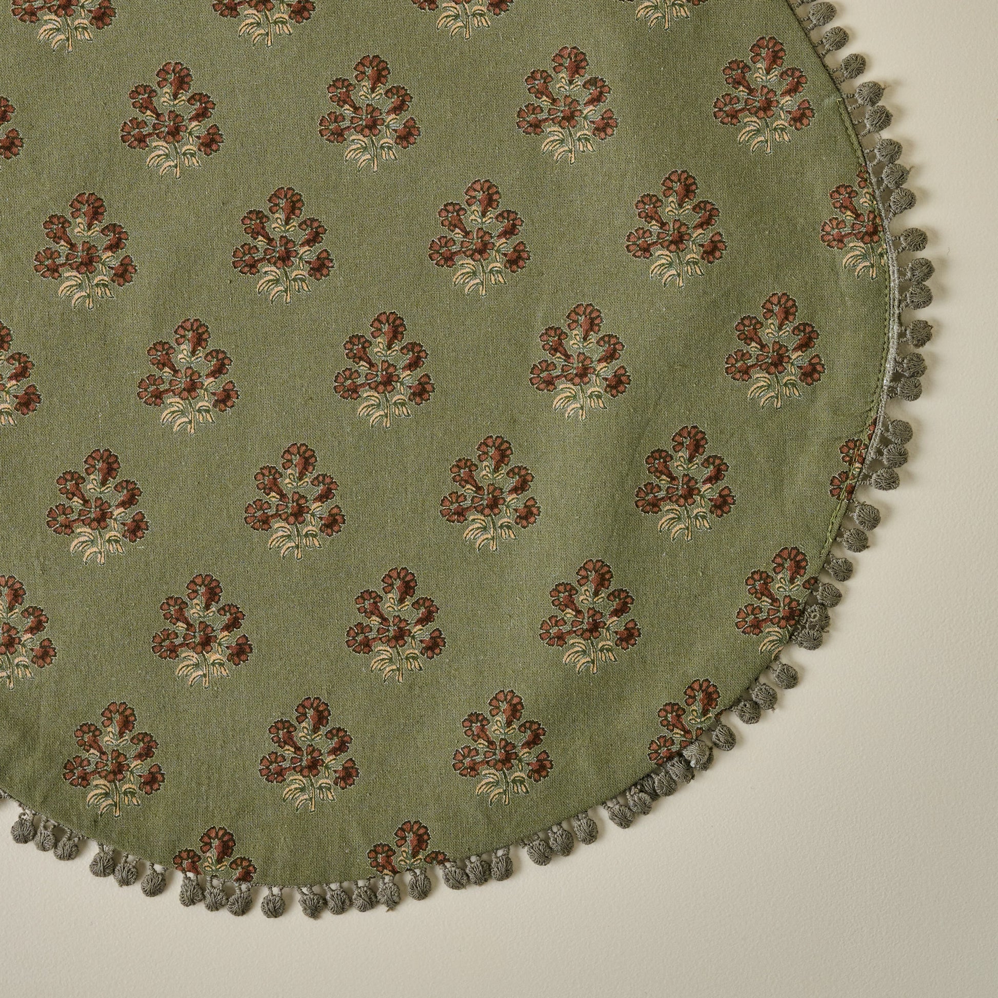 Magnolia Olive Green Block Printed Placemat Set of Four up close