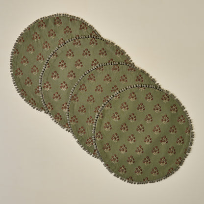 Magnolia Olive Green Block Printed Placemat Set of Four