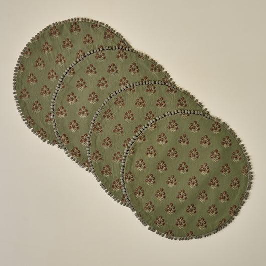 Magnolia Olive Green Block Printed Placemat Set of Four