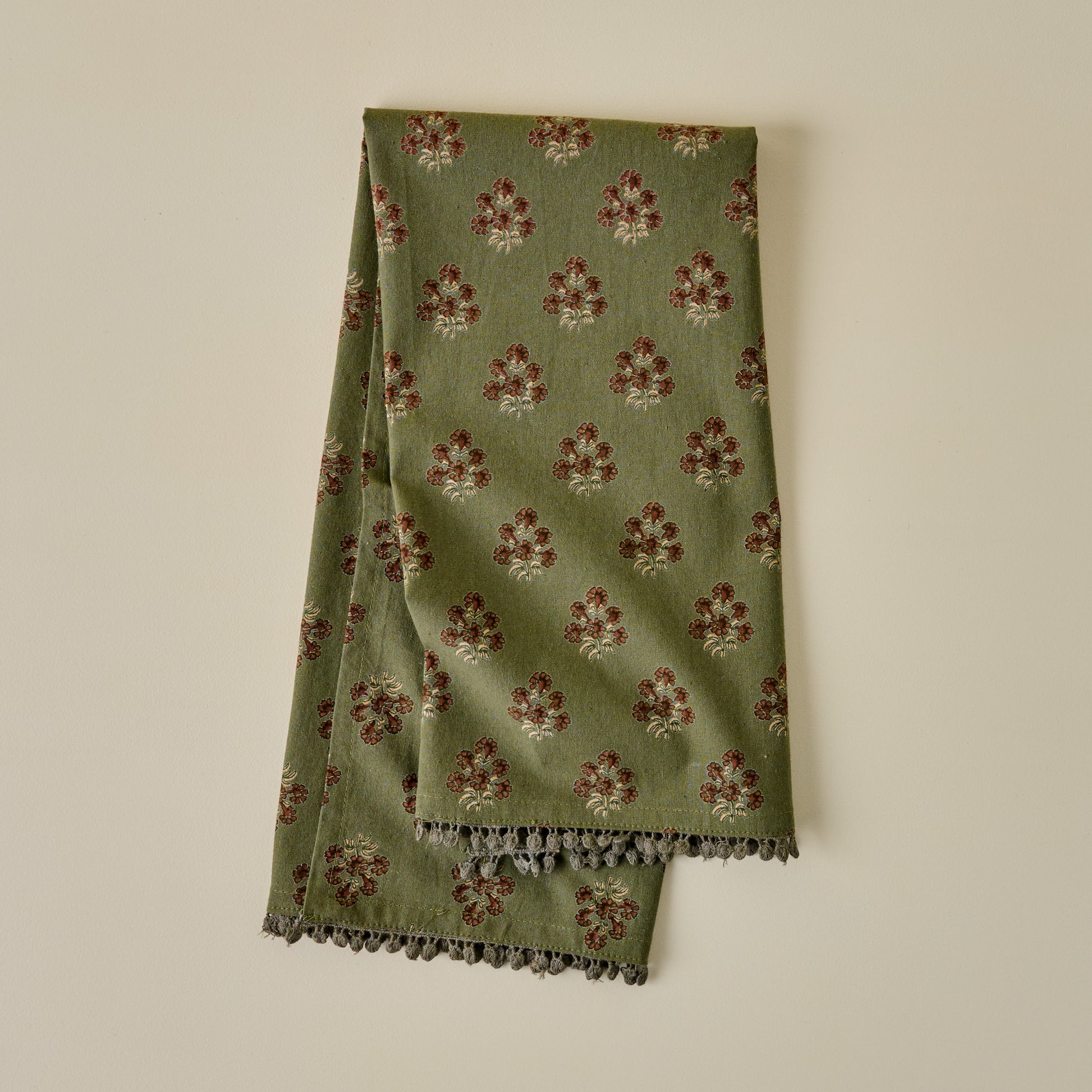 Magnolia Olive Green Block Printed Tea Towel