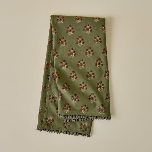 Magnolia Olive Green Block Printed Tea Towel