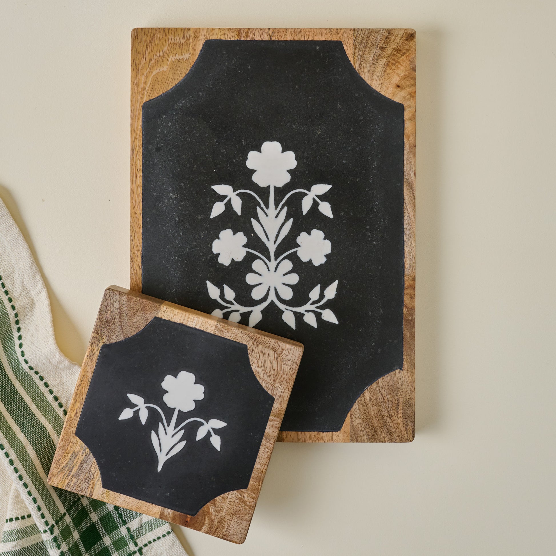 Elenora Marble Trivet shown with elenora board