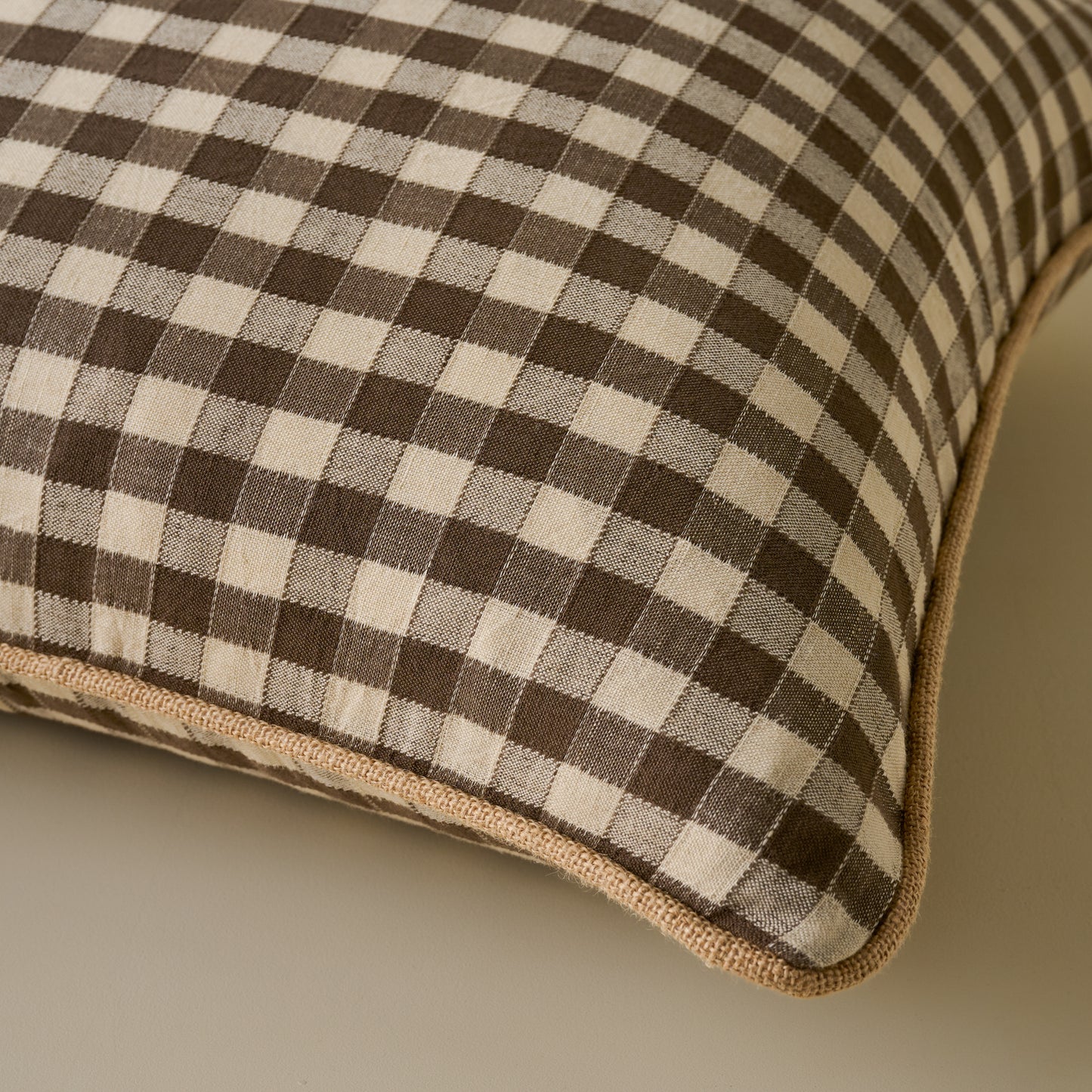Gingham Large Pillow in Desert Palm corner up close