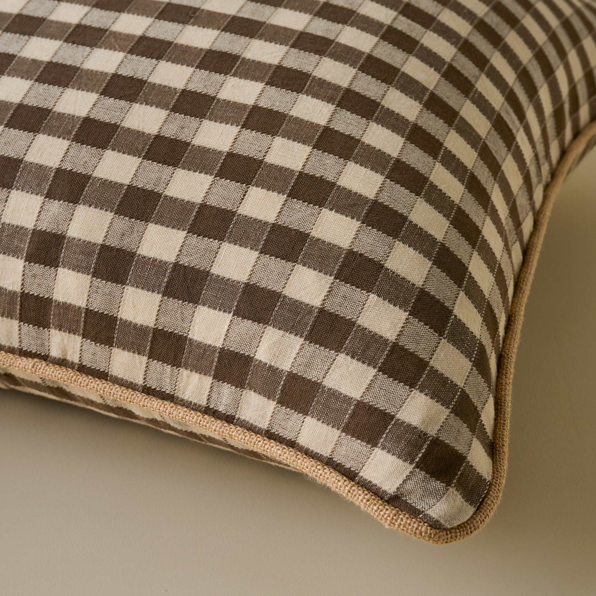 Gingham Large Pillow in Desert Palm corner up close