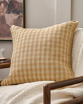 Gingham Large Pillow in Gold shown on accent chair