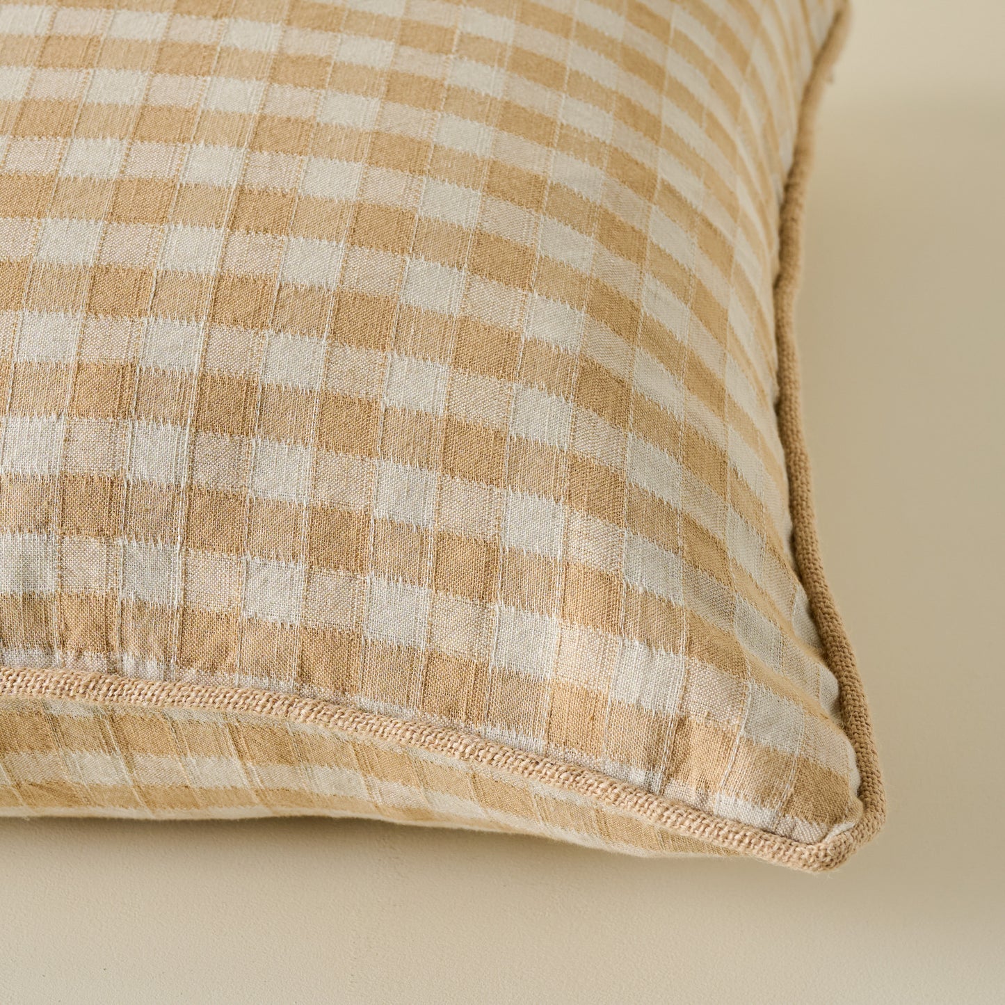 Gingham Large Pillow in Gold corner up close