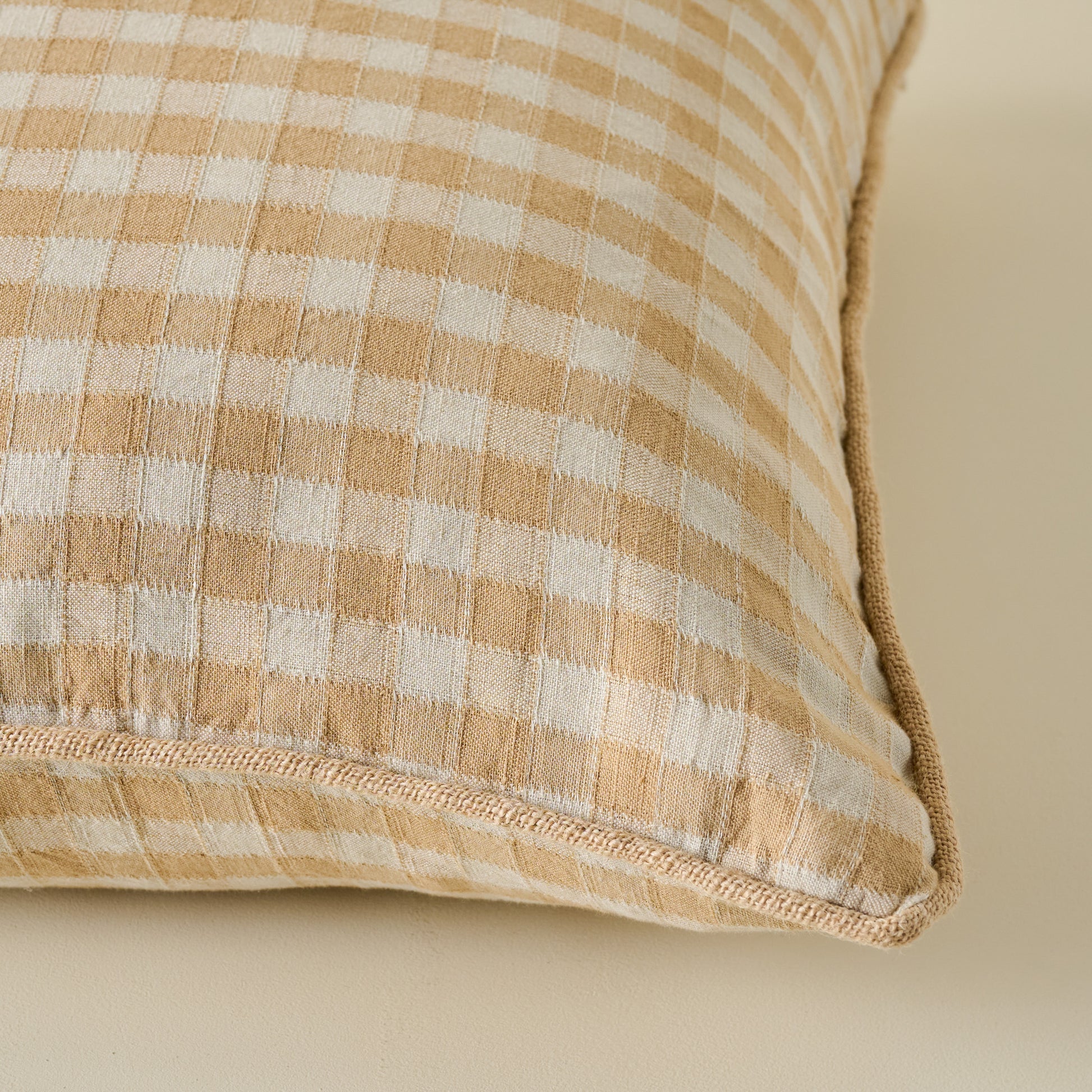 Gingham Large Pillow in Gold corner up close