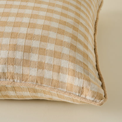 Gingham Large Pillow in Gold corner up close
