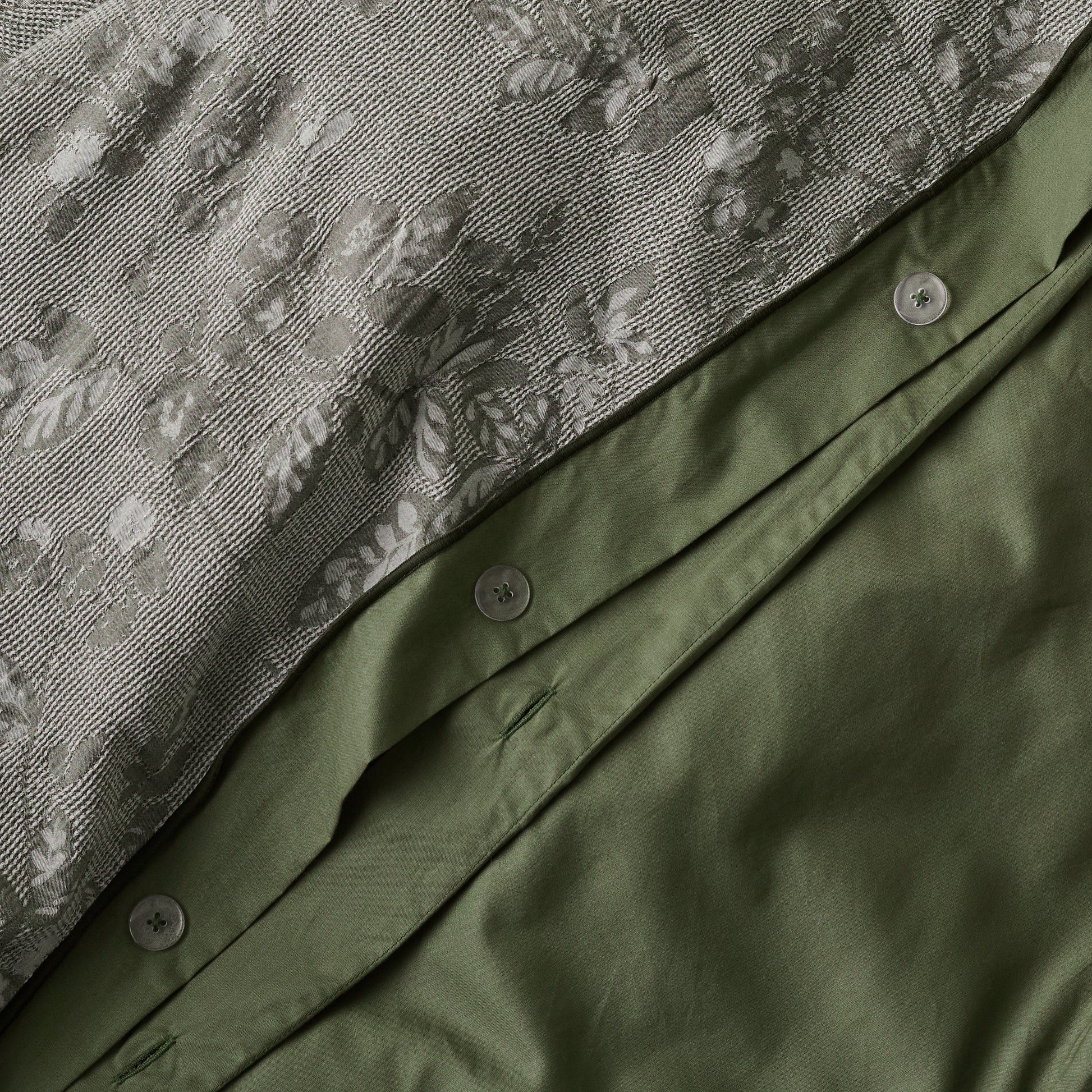 Willow Floral Jacquard Duvet Cover button closure up close