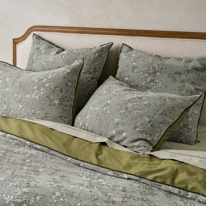 Willow Floral Jacquard Shams shown on bed