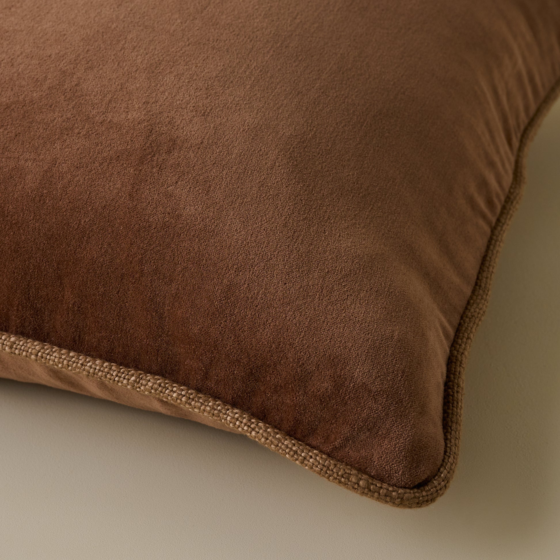Lexie Velvet Pillow in Mocha corner up close
