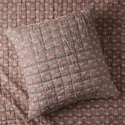 Flora Block Print Pillow Sham - Desert Clay, Euro size shown with matching bedding