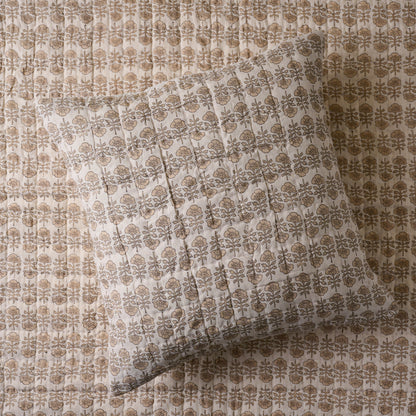 Flora Block Print Pillow Sham - Natural color - Euro Size shown on matching bed