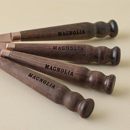 Walnut + Copper Measuring Spoons zoomed in on handles